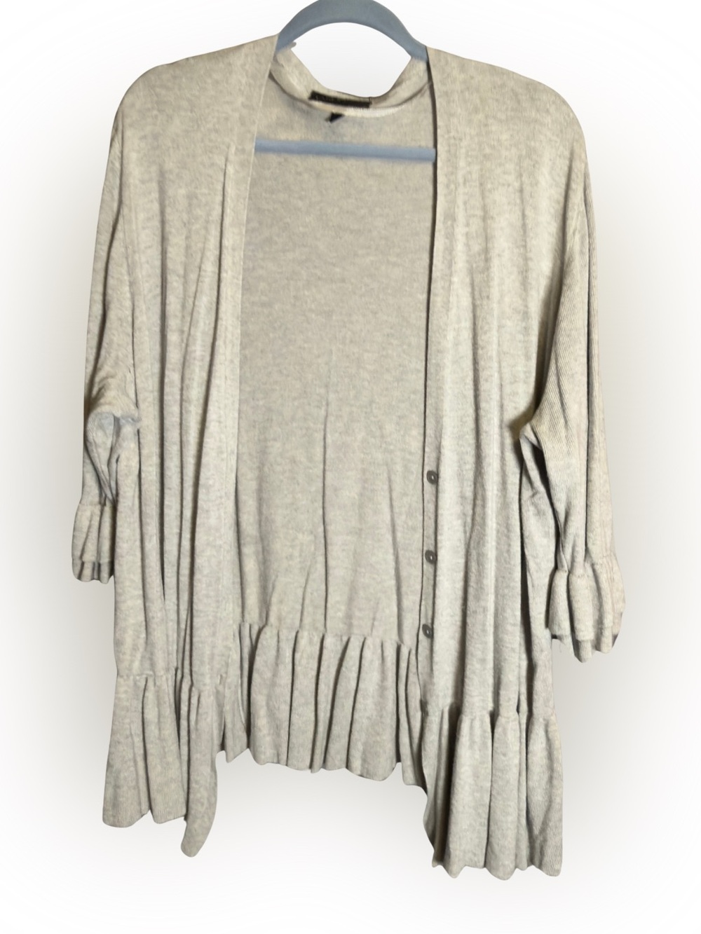 Lane Bryant Light Gray Ruffle-Hem Cardigan